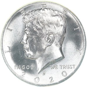 2020 Kennedy Half Dollar Doubled Die Obverse error showing doubling on LIBERTY lettering under magnification